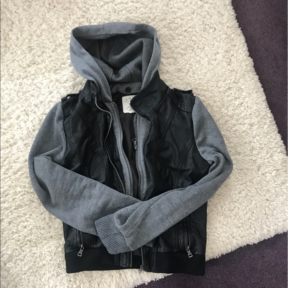LA Hearts Fleece sleeve faux leather jacket